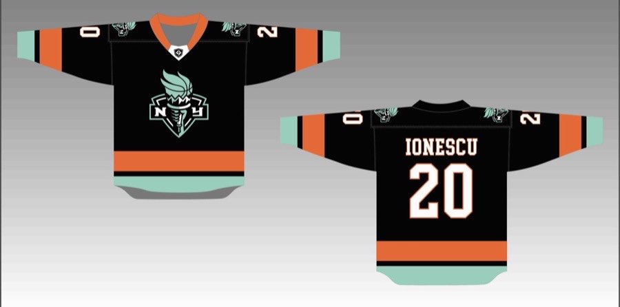 Custom NY Liberty hockey jersey black and seafoam